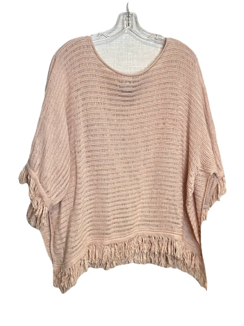 Anthropologie Akemi + Kin Pink Open Knit Fringe Poncho Sweater Boho Sz Small